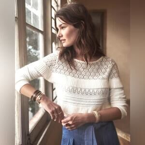 Sezane Ecru Cream Tilia Jumper bohemian Lace Sweater size Small